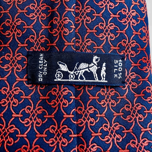 Hermes Red and Blue Geometric Silk Tie - Picture 4 of 5